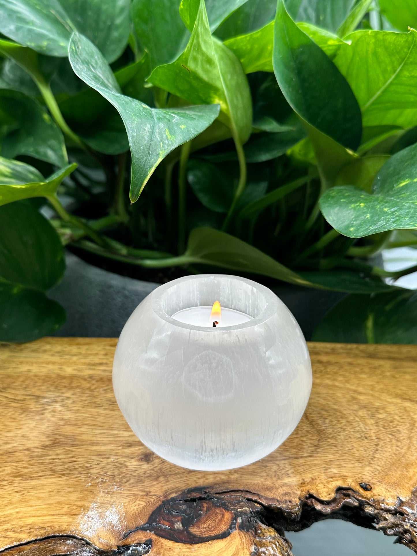 Selenite Globe Candle Holder