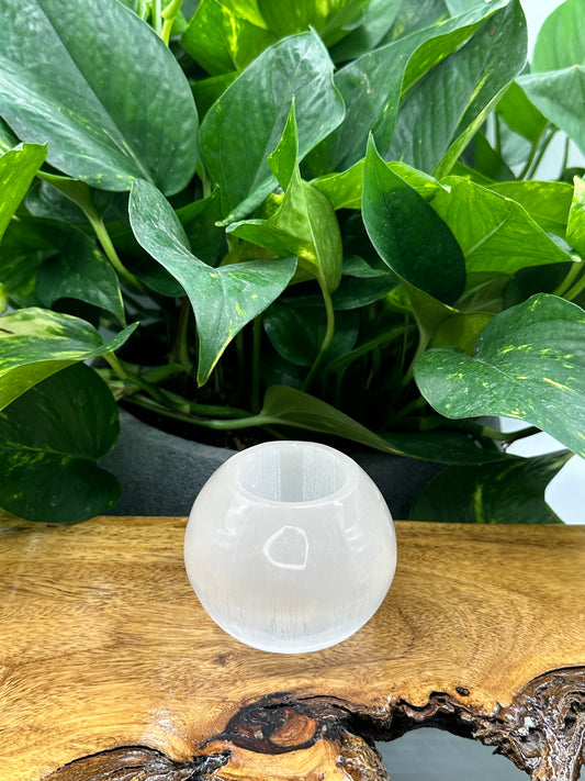 Selenite Globe Candle Holder