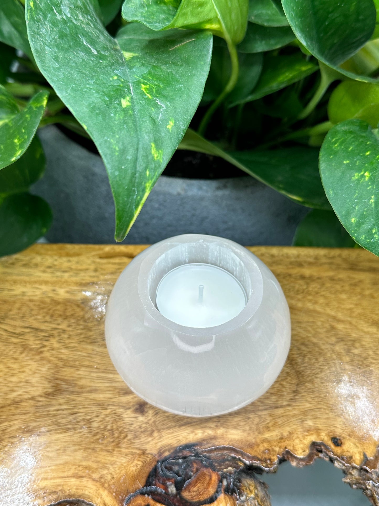 Selenite Globe Candle Holder
