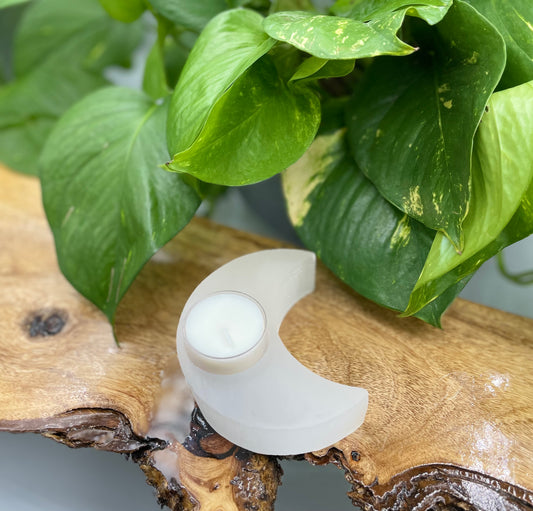 Selenite Crescent Moon Candle Holder